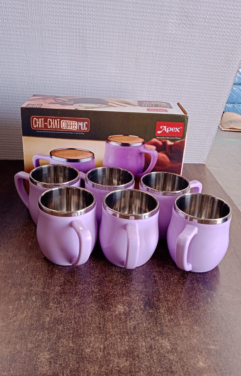 Apex Chit-Chat Double Wall Stainless Steel Mug Set (6Pc/200ml) Approx Apex Chit-Chat Double Wall Stainless Steel Mug Set (6Pc/200ml) Approx